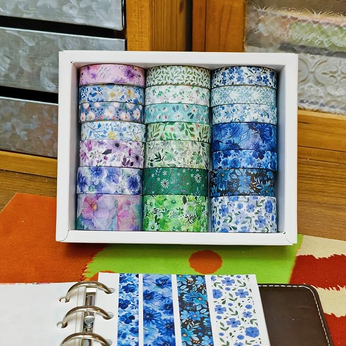 21 Rolls Floral Washi Tape Set - Vintage Floral & Leaf Pattern Decorative Tape for Scrapbooking, Journaling, Junk Journal, Craft Supplies, Gift for Handmade Lovers