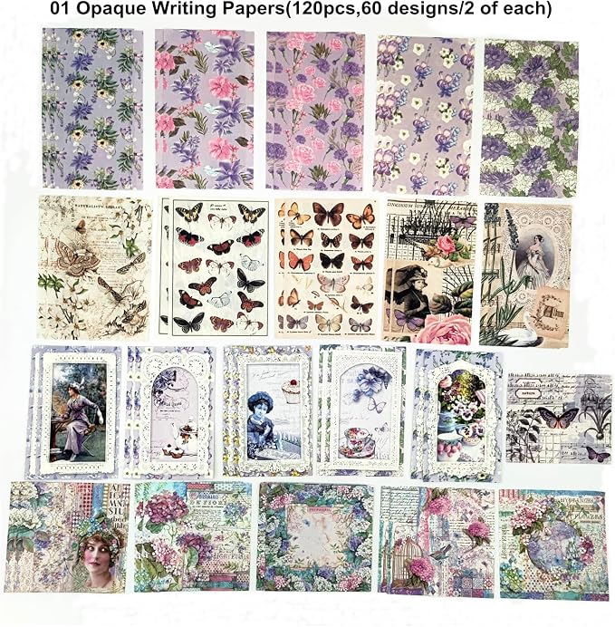 Esweny 200PCS Vintage Scrapbooking Supplies Pack, Aesthetic Scrapbook Sticker Paper Art Journaling Kit for Junk Journals,Planner,Cottagecore Decor Gifts (Purple Series)