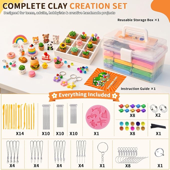 118 Pcs Polymer Clay Kit 36 Colors Oven Bake Clay 40g Large Block,Non-Toxic | Includes 82 Pcs Accessories, Tools & Storage Box for Jewelry Making, Charms, Crafts & DIY Projects, Gifts, School Activities