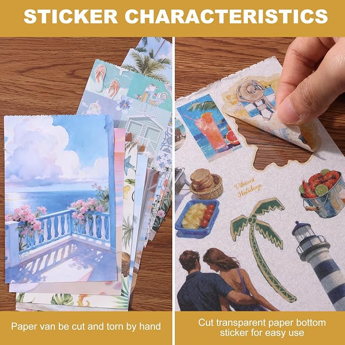 Scrapbooking Stickers 300 Pre-Cut Washi Stickers & 20 Scrapbook Papers Summer Beach Sticker journaling Supplies People Sticker Books for journaling