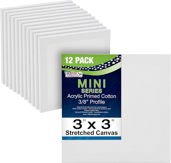 U.S. Art Supply 3"x3" Mini Square Canvases for Painting, Pack of 12