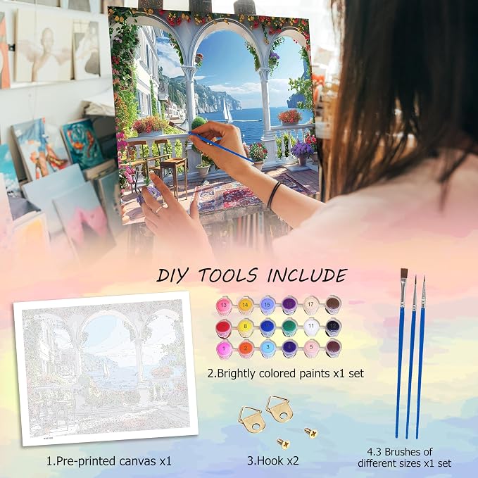 Ycydilirab Landscape Paint by Numbers Kit for Adults - Landscape Paint by Number for Adults,Paint by Number Adult Wall Art Decor 16×20 Inch