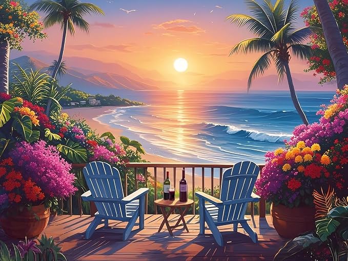 askkqtx Beach Sunset Diamond Art Kits for Adults 16x12 Inch