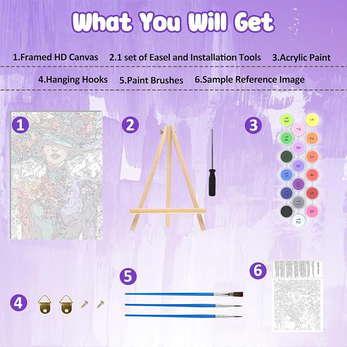 MAXBYE Colorful Women Framed Paint by Numbers Kits for Adults with Wooden Easel, Easy Adult Paint by Number Kits on Canvas, DIY Oil Paintings for Beginners Gift Home Wall Decor 10×14 Inch