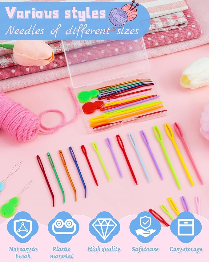 FIVEIZERO 19 Pcs Yarn Needles Set, Assorted Yarn Needles Bent Tapestry Needle Weaving Needle Darning Needles Plastic Needles Large Eye Blunt Knitting Needles for Sewing Crochet 03