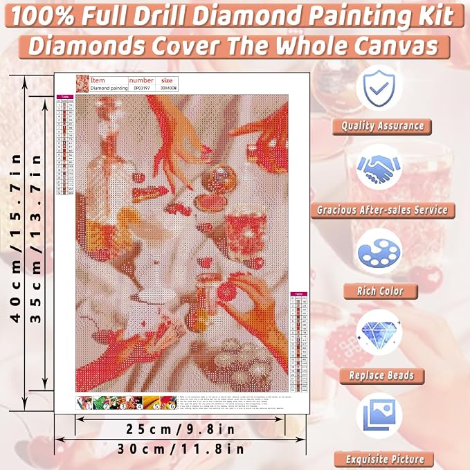 Square Diamond Art Kits for Adults Cute Diamond Painting Kit for Beginner | Vintage Pink 5D DIY Square Diamond Dots Full Drill Crafts for Gem Art Dot Art for Adults Home Wall Decor for Teens 12x16 in