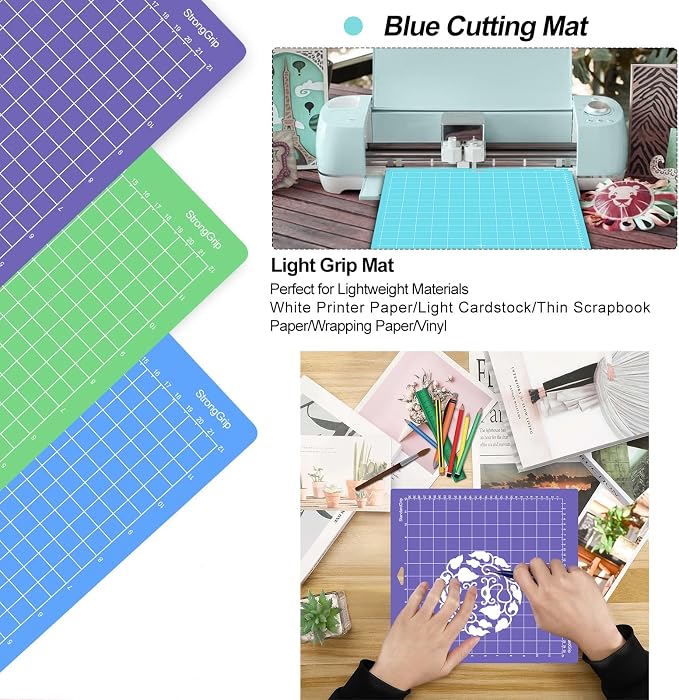 6PCS Cutting Mats Compitable with Explore Air 2/Air/One/Maker 3/Maker 3PCS 12x24 Sticky Mats Long 3PCS 12x12 Cricket Mats & Blades Standard Grip Light Grip Strong Grip Variety Pack Mats Accessories