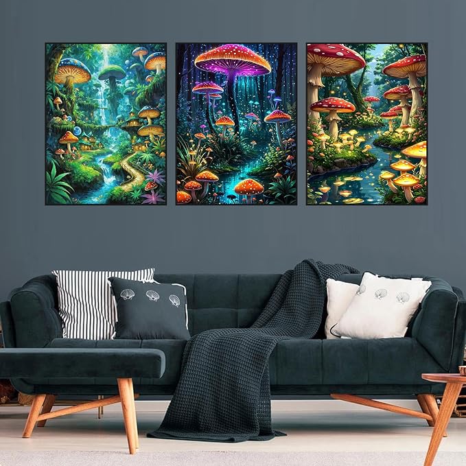 mrpwnle 3 Pack Diamond Art Kits for Adults, Mushroom Diamond Painting Kits