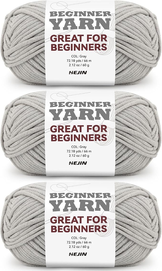 3x60g Grey Yarn for Crocheting and Knitting;3x66m (72yds) Cotton Yarn for Beginners with Easy-to-See Stitches;Worsted-Weight Medium #4;Cotton-Nylon Blend Yarn for Beginners Crochet Kit Making