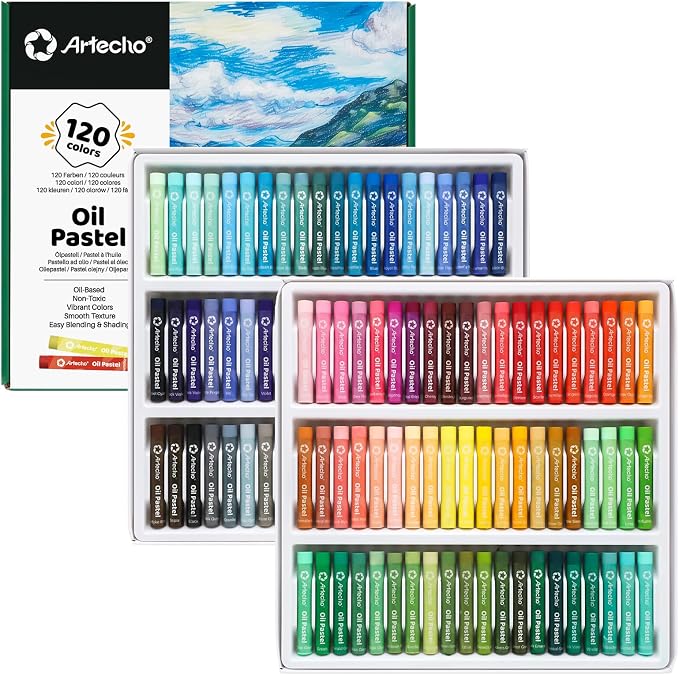 Artecho Oil Pastels Set of 120 PCS (8 x 60 mm) | Soft Oil Pastels for Art Painting, Drawing, Blending, Art Supplies for Artists, Beginners, Students, Teachers