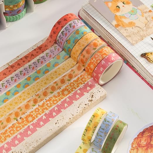 Basic Patterns Washi Tape Set 60 Rolls Geometric Elegance Decorative Skinny Masking Tapes for Arts, DIY Crafts, Journals, Planners, Scrapbook, Wrapping (Warm Floral Cottage)