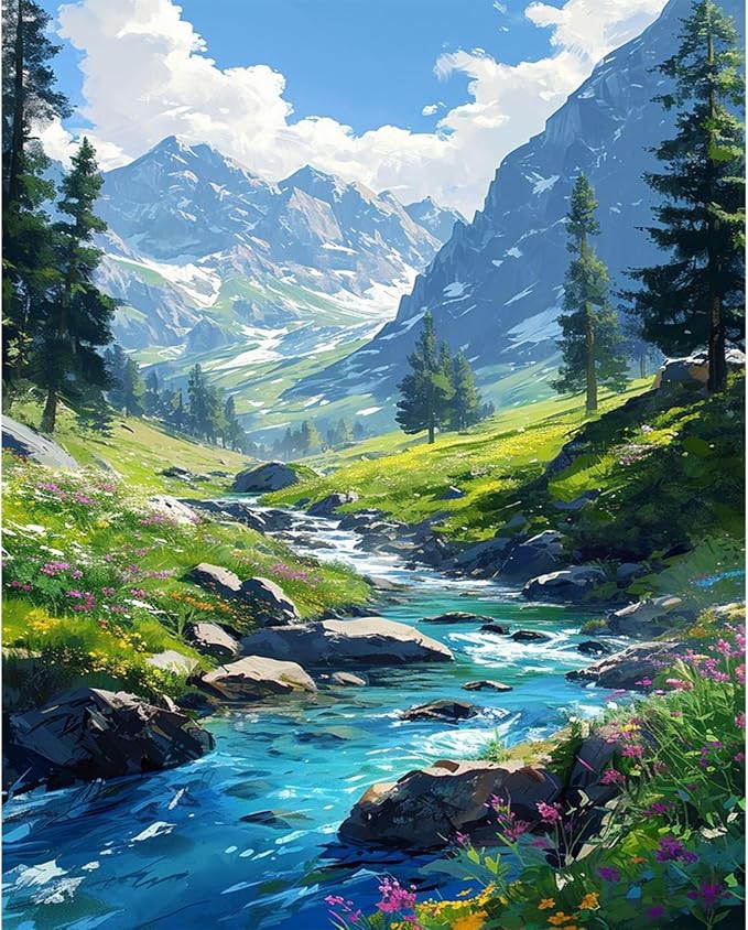 Mountain Paint by Number for Adults, Landscape Paint by Numbers for Adults | Paint by Numbers for Adults Beginner, Mountains Paint by Numbers for Gift Home Wall Decor (Mountain, 16x20 inch) Frameless