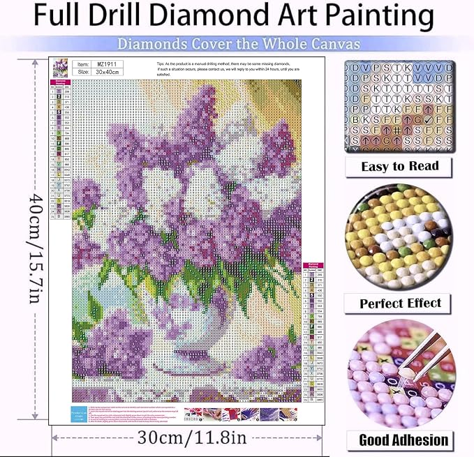 mrpwnle Diamond Art Kits for Adults, Flowers Diamond Painting Kits | 5D Lilac Flowers Diamond Art Painting Kits for Adults Beginners, DIY Full Round Drill Gem Art, Home Decor 15.7 X 11.8 Inch