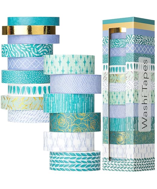 Mr. Pen- Washi Tape Set, 15 Rolls, Assorted Sizes, 5 Yards/Roll | Gold Foil Washi Tape for Scrapbook, Arts, Crafts, Journals and Planners, Ocean Breez Design