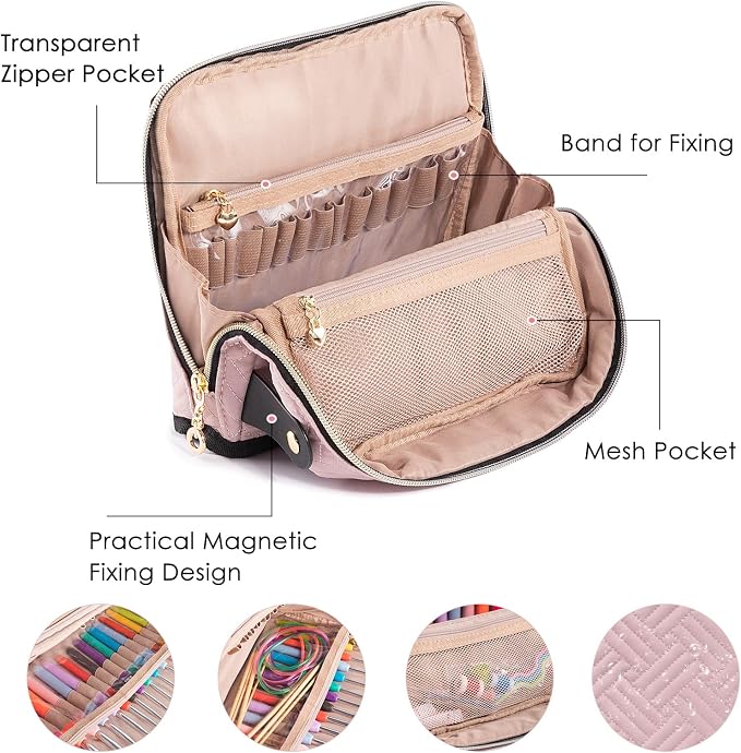 MYBAGZING Crochet Hook Case with 14 Size Crochet Hooks Set 2mm(B)-10mm(N) Ergonomic Crochet Hooks with Crochet Case Stand Up - Crochet Hook Organize for Crochet Lovers, Crochet Kit for Beginners