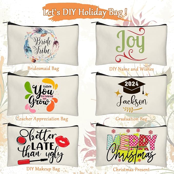 Legigo Blank Canvas Bags Zipper Pouch Makeup Bags Pencil Pouch Bulk | Multi-Purpose, Sturdy Canvas Pouch with Zipper, Cosmetic Travel Toiletry Bag for DIY Crafts, Gifts & Storage, 8.3 x 5 Inch