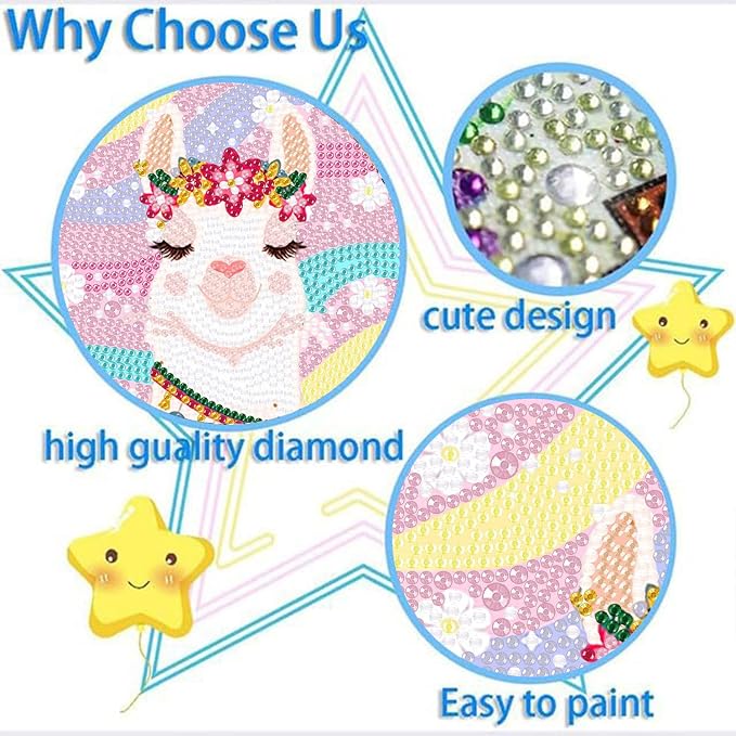 ajepon Alpaca Diamond Art Kits for Kids with Frame, Animal Diamond Art for Kids Ages 8-12, Alpacas Diamond Painting Kits for Kid with Beautiful Package for Gift Home Wall Decor (7x7inch)