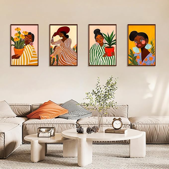 Okarina 4 Pack Paint by Numbers Kit for Adults with Frame, African Women | DIY Acrylic Painting Kit with Wooden Easel, Framed Paint by Number for Beginners, Home Wall Decor & Gift, 8 x 12 Inch
