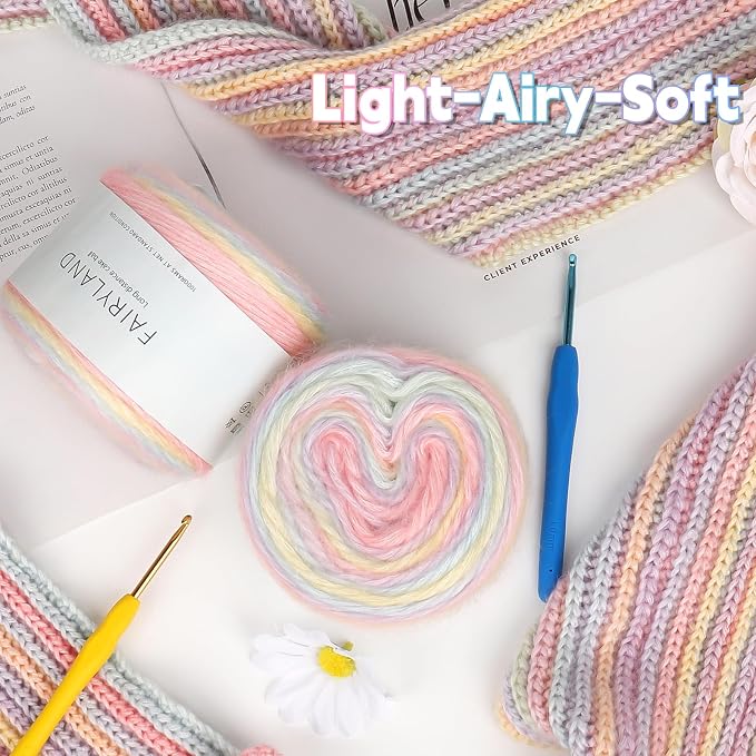 Katech 4 Pack Gradient Cake Yarn for Crocheting Knitting-Soft Crochet Yarn | 100g/3.52 oz-DK Light Weight #3-60% Cotton 30% Acrylic 10% Wool-Perfect for Scarves, Shawls, Blankets and Garments(B)