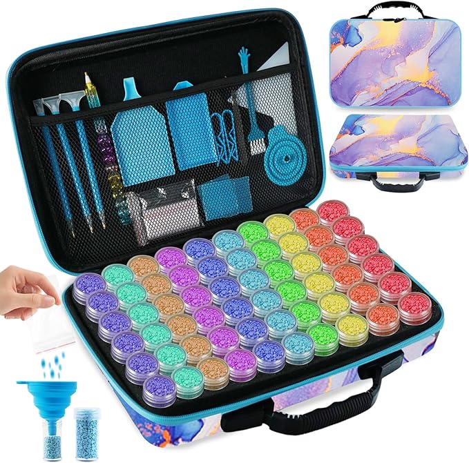 TAVOLOZZA Diamond Art Storage Case, 60 Slots Portable Diamond Painting Kits with Accessories for Craft Rhinestones & Jewelry Beads Organizer Boxes