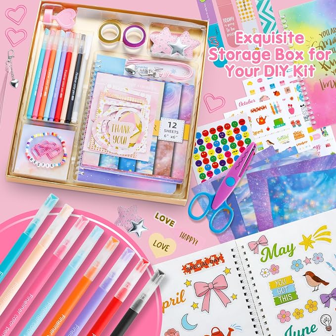 Poaoed DIY Journal Kit for Girls Ages 8-14, Scrapbook & Diary Kit, Gift Set