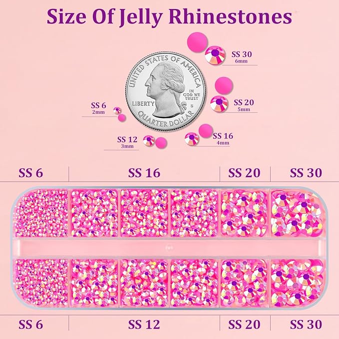 Resin Jelly Rhinestones for Crafting with B7000 Jewelry Glue, 1 Box Hot Pink AB Flatback Crystal with 3Pcs 10ml Glue, Bedazzling Non Hotfix Gems for DIY Tumblers Clothing Shoes Manicure