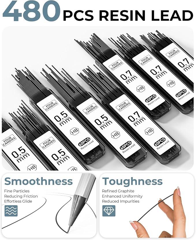 Metal Mechanical Pencil Set, 0.5/0.7mm, 8-Pack with Case, Two Sizes