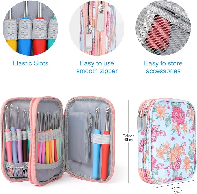 Vodiye 21 Sizes Ergonomic Crochet Hooks Set 0.5–10.0mm with Case, Soft Grip Crochet Needles for Crocheting Comfort