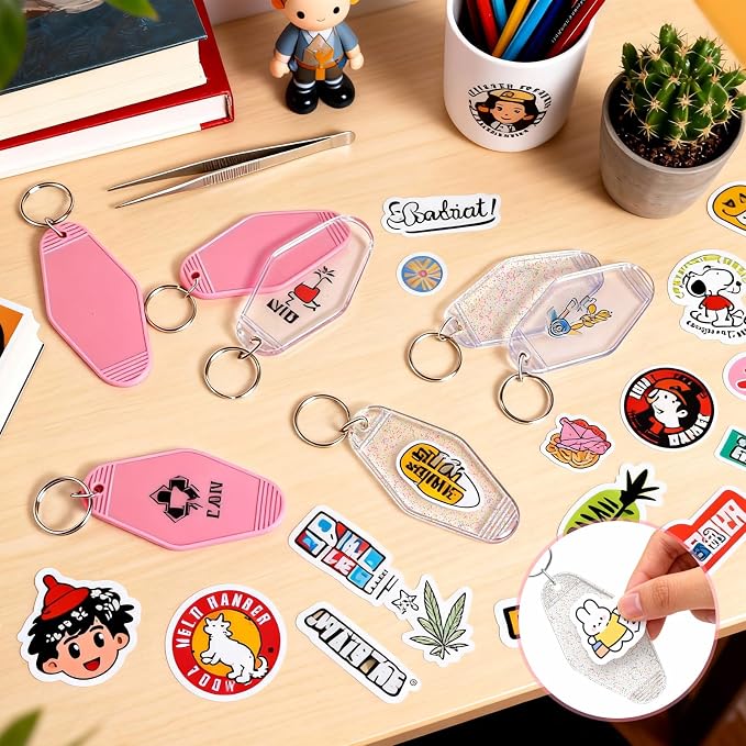 LOTMER 20/30/40/80 PCS Hotel Keychain Blank with Key Rings, 60 Colors Motel Key Chains for DIY Keychains