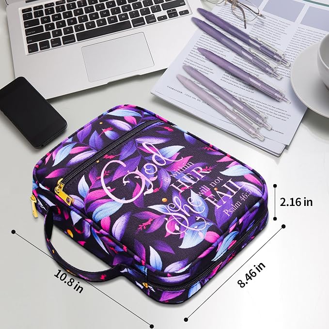 48 Pcs Bible Study Supplies for Women, Bible Journaling Kit Includes Bible Pencil Case, Tags, Pens, Highlighters, 4 Color Clear Sticky Notes, Notebook, 15 Clips, 4 Rolls of Washi Tape & More (Purple Bag)