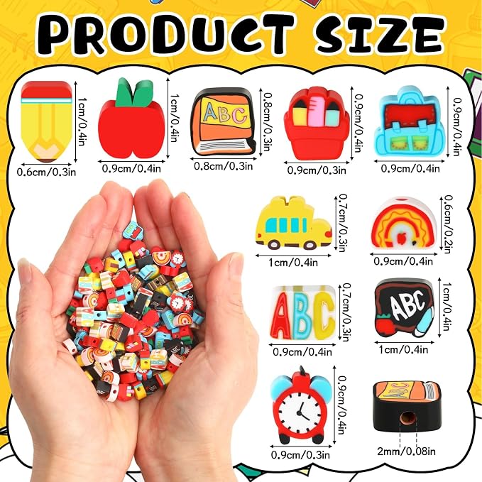 Augshy 300Pcs Back to School Clay Beads Teacher Beads for Bracelets