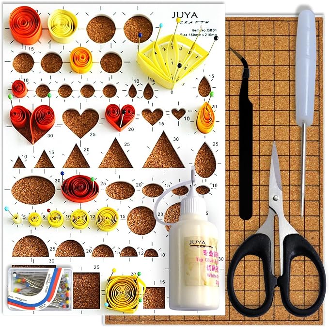 JUYA Paper Quilling Kit 960 Strips with 12 Tools, Glue, Pink Set, 3mm
