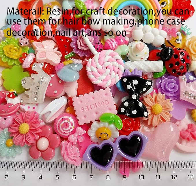 Chenkou Craft 50pcs Lots Mix Assort Easter DIY Flatbacks Resin Flat Back Scrapbooking Slime Beads Supplies for DIY Craft + 1pc Clear Box