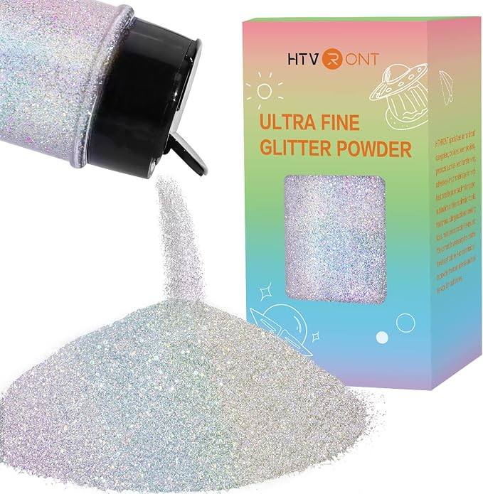 HTVRONT Holographic Extra Fine Glitter Powder - 50g/1.76oz, for Resin, 0.008" Portable Ultra Fine Glitter Powder for Nails, Candle Making, Crafts, Slime Fine Silver Glitter | Holographic Craft Glitter for Resin, Jewelry, Keychains, Paint, Candle, Slime...