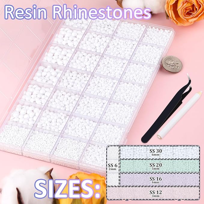 30000Pcs Resin Rhinestones for Bedazzling with Tweezers, White Rhinestones for Crafting with 3Pcs 10ml B7000 Jewelry Glue for DIY Crafts Clothing Tumblers Shoes Fabric Nail Art