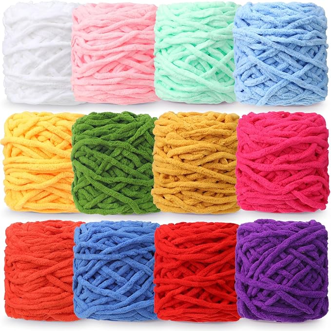 Buryeah 8 Pack Chunky Chenille Yarn for Crocheting, Chic Colors