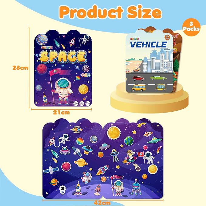 Reusable Sticker Books for Toddlers 2-4 Years - Travel Toys for Toddlers 1-3,Gifts for 2 Year Old Girls | Arts and Crafts Activities - Stocking Stuffers for Kids - Puffy Stickers Coloring Books