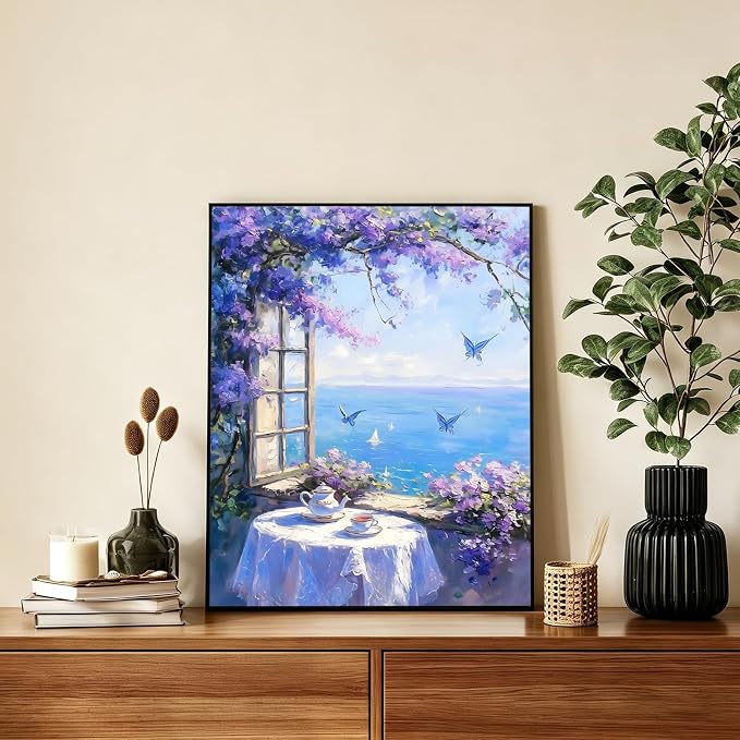 AUKELHJ Paint by Numbers Kit for Adults Beginner, Window View, 16x20 Inch | Paint by Number for Adults, Beginner Friendly, High-Definition Color Canvas, Stress Relief, Home Decor, Gifts, Unframed