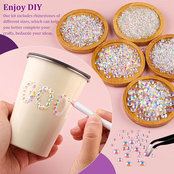 Resin Jelly Rhinestones for Crafting with B7000 Jewelry Glue, 1 Box Transparent AB Flatback Crystal with 3Pcs 10ml Glue, Bedazzling Non Hotfix Gems for DIY Tumblers Clothing Shoes Manicure