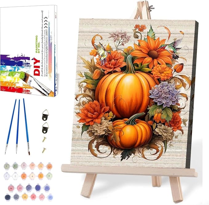 Fall Paint by Numbers for Adults with Framed Canvas-with Wooden Easel,Paint by Numbers Kits Framed Canvas,DIY Acrylic Oil Painting Kits with Brushes Nice Gift Box for Home Wall Decor(12x16 Inch)