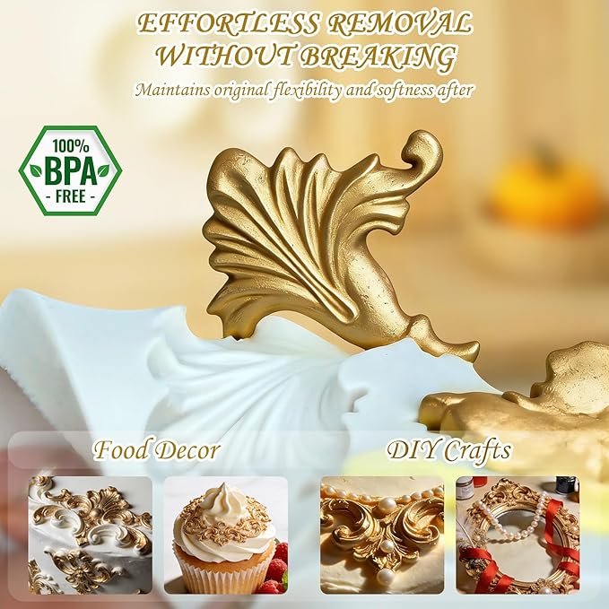 HKNMTT Baroque Style Silicone Molds Curlicues Scroll 3D Border for Clay Fondant Chocolate Sugar Craft Decor, Vintage Wedding Birthday Cake Cupcake Topper Decoration