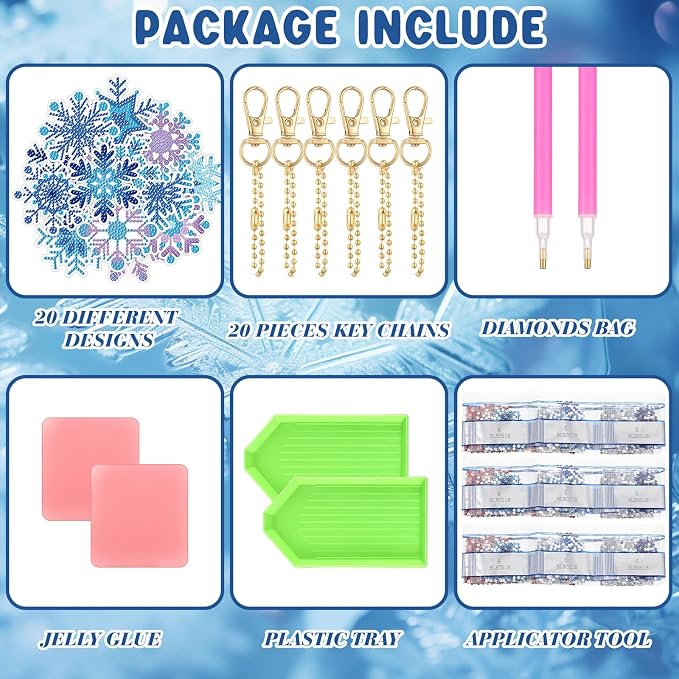 Tondiamo 20 Pcs Snowflake Diamond Painting Keychain Kits