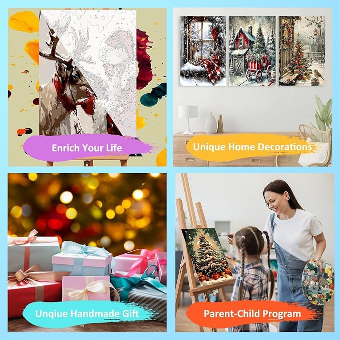 6 Pack Christmas Paint by Numbers for Adults Beginners-8” W x 12”L