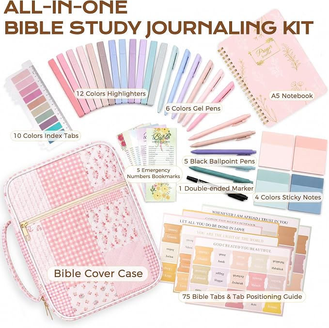 XKDOUS Bible Cover Case for Women Bible Bag Journaling Kit w/Study Supplies