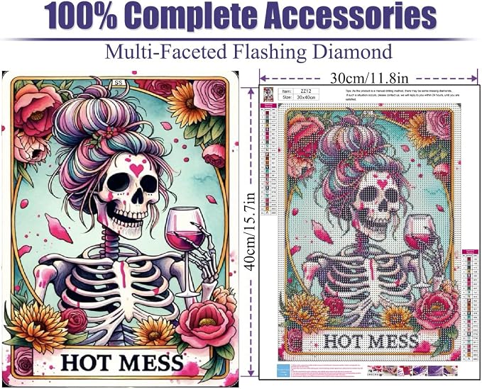 GQYCZZ Skull Diamond Art Kits for Adults-Mexican Dead Diamond Painting Kits for Adults Beginners, 5D DIY Full Drill Round Rhinestone Gem Art Crafts Paintings for Home Wall Decor 12"x16"