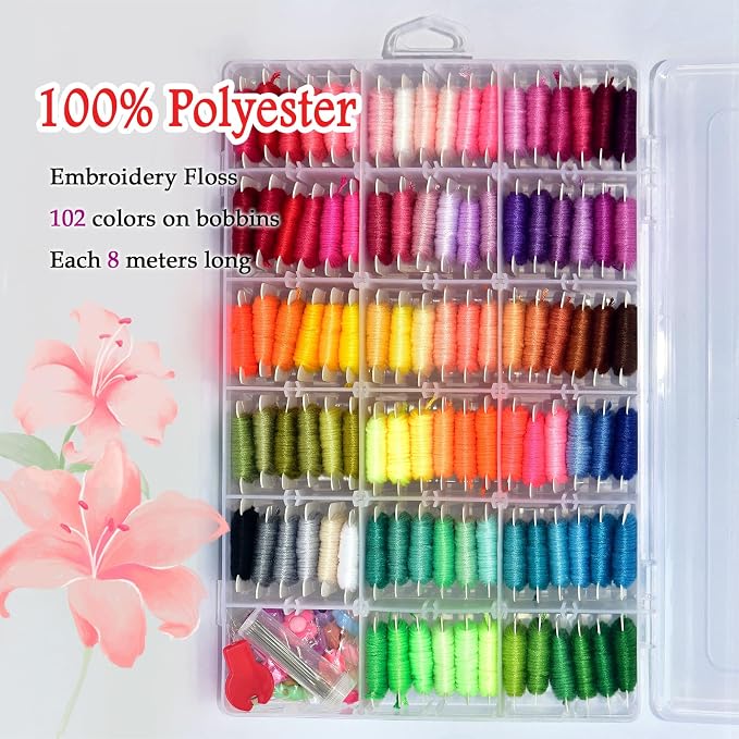 QCZKB Friendship Bracelet String 102 Skeins Fashionable Rainbow Color Embroidery Floss Cross Stitch Embroidery Thread Bracelet Yarn, Craft Floss with Beads，Tool kit