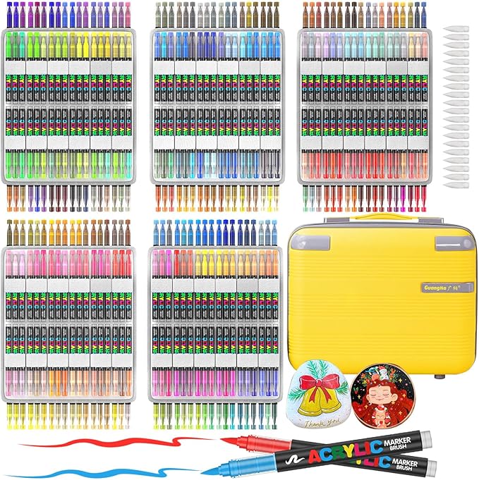 Amamao 360 Colors Soft Brush Tip Acrylic Paint Markers for Canvas Glass