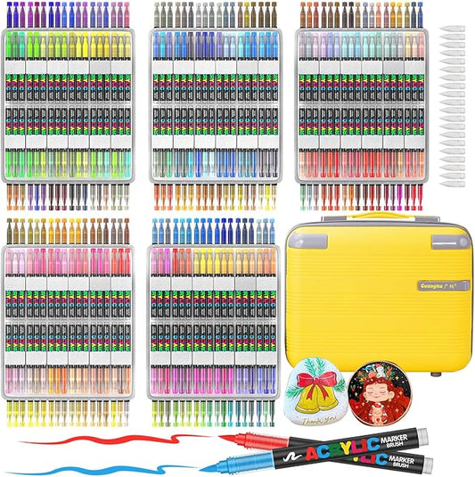 Amamao 360 Colors Soft Brush Tip Acrylic Paint Markers for Canvas Glass