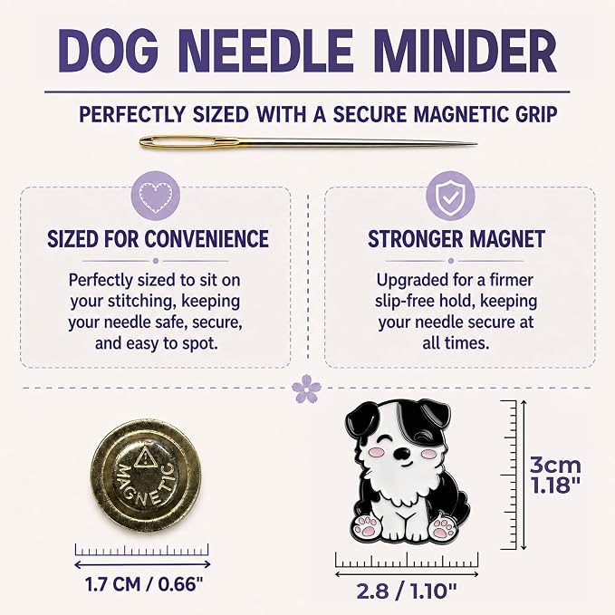 The Quilted Bear Magnetic Needle Minder, Collie Dog | Enamel Needle Keeper for Embroidery & Cross Stitch, Secure Holder for Sewing Needles & Pins, Strong Magnet, Sewing Accessory