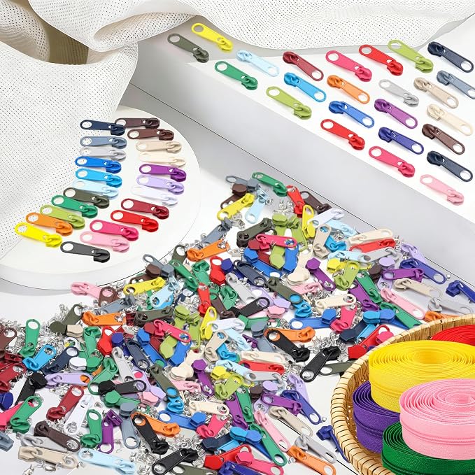 DOITEM 77.5 Yards 25 Pieces Sewing Zippers #3 Nylon Coil Zippers Assorted Zipper for Sewing with 150 Zipper Sliders for DIY Tailor Sewing Crafts Supplies, 25 Color